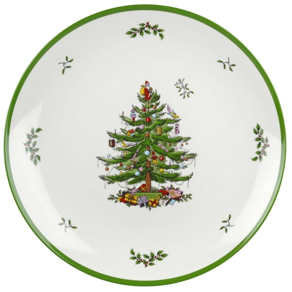 Spode Christmas Tree Melamine Round Platter - 14 Inch Shatterproof Serving Plate for Holiday Meals, Holiday Party - Festive Tableware for Indoor & Outdoor Use, Dishwasher Safe Christmas Dinnerware