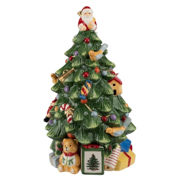 Spode Christmas Tree Miniature Christmas Village Figural Decoration, LED Lighted Christmas Village Set, Ceramic Holiday Decor - Dolomite Christmas Collectible for Indoor Display (Tree)