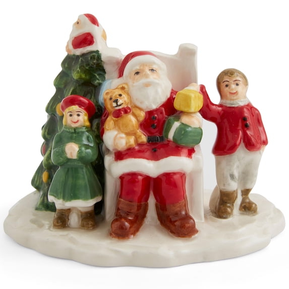 Spode Christmas Tree Miniature Christmas Village Figural Decoration, Snowy Christmas Village Set, Ceramic Holiday Decor - Festive Holiday Decorations for Indoor Display (Santa with Children)