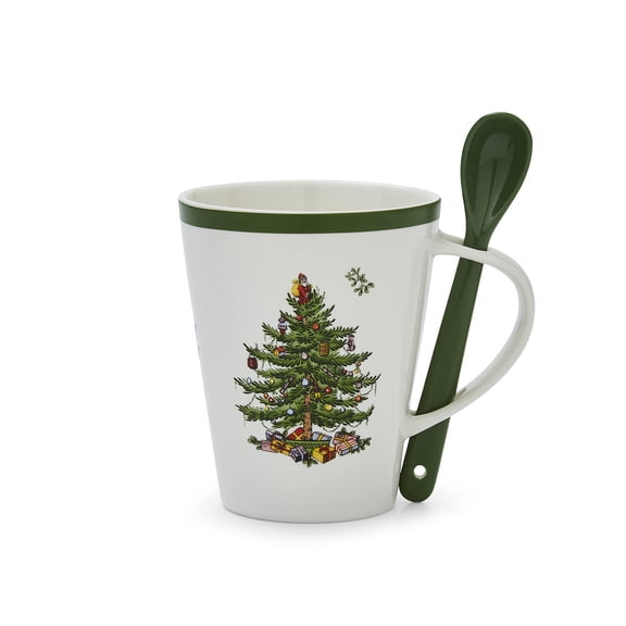 Spode Christmas Tree Mug & Spoon Set, 14 Oz - Set of 2, Festive Gift Box