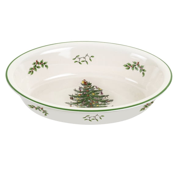 Spode Christmas Tree Oval Rim Dish (12.5" x 8.75") Festive Deep Baking Pan for Serving Vegetables, Roast Dinner, Casseroles - Fine Porcelain, Microwave, Freezer, Dishwasher Safe