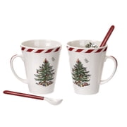Spode Peppermint Mug With Spoons-Set Of 2