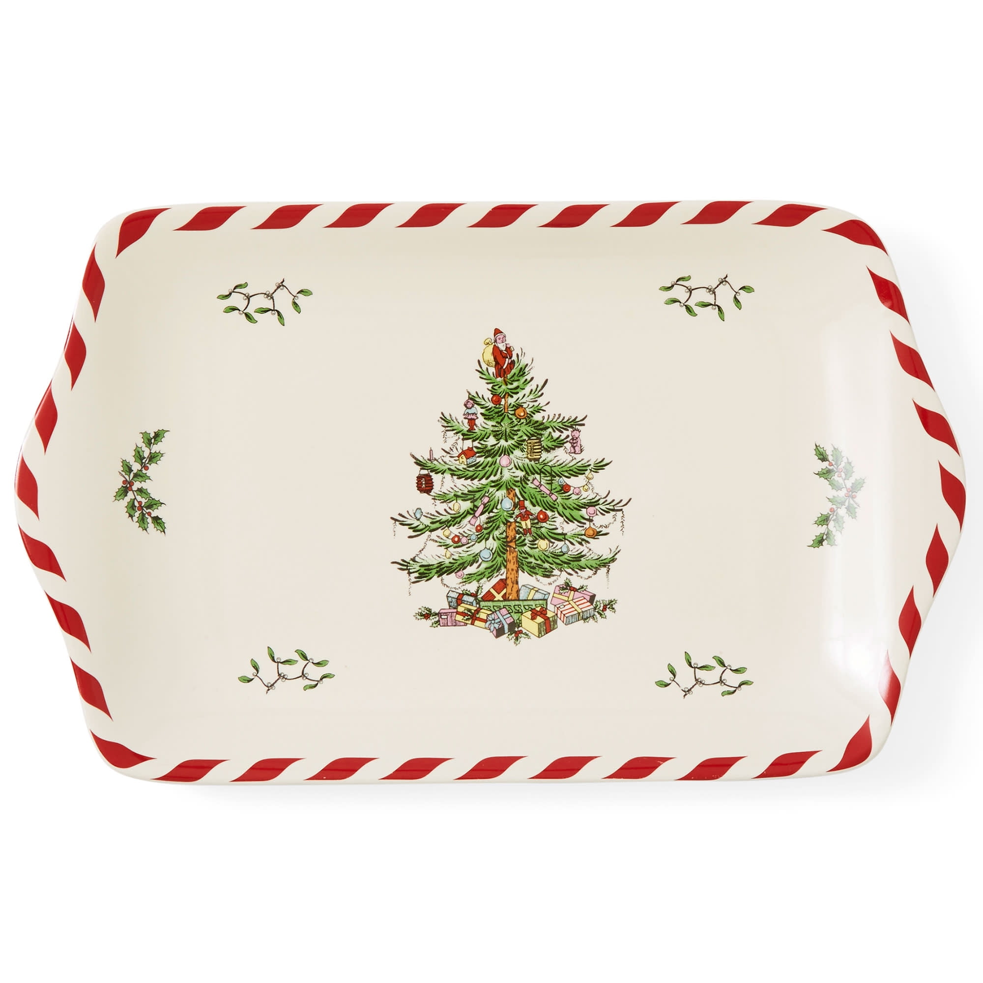 Festive Peppermint Christmas Tree 12-inch Porcelain Dessert Tray