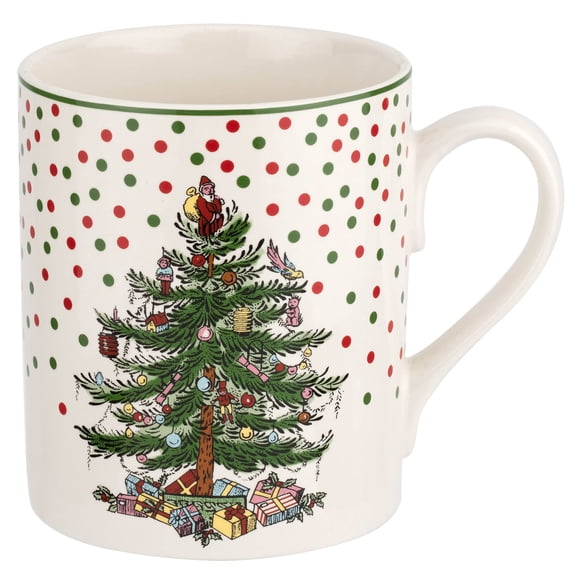 Spode Christmas Tree Polka Dot Mug, 16-Ounce Ceramic Cup with Handle - Festive Holiday Design for Hot Coffee, Tea, or Cocoa - Microwave, Dishwasher, Freezer Safe - Christmas Collection Mug