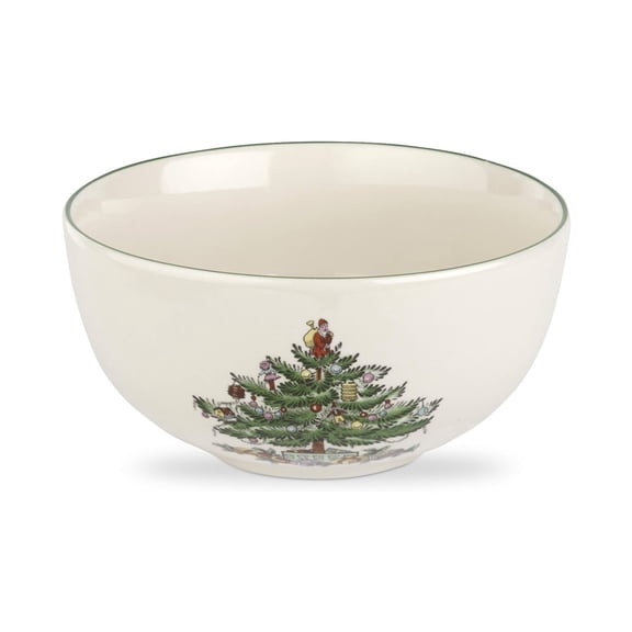 Spode Christmas Tree Salad Bowl & Server Set - Lead-Free Porcelain, Steel - Classic Christmas Tree Design 10" Round Bowl & 9.25" Salad Servers - Festive Serveware for Salads Sides & Holiday Tables