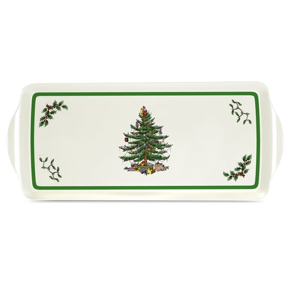 Pimpernel Spode Christmas Tree Collection Sandwich Tray | Serving Platter | Crudit and Appetizer Tray | Made of Melamine | Measures 15.1" x 6.5" | Dishwasher Safe