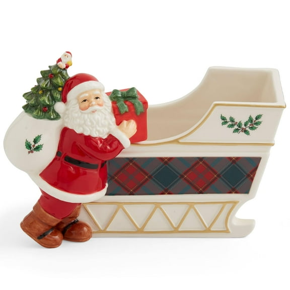 Spode Christmas Tree Santa Sleigh Candy Jar - 8-Inch Christmas Candy Storage Jar - Fine Dolomite Figural Santa Sleigh Candy Jar for Holiday Decor, Dessert Tables, Gift Displays