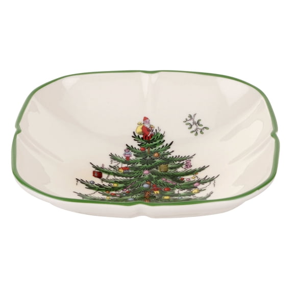 Spode Christmas Tree Sculpted Square Dish - 5.5" Festive Serving Bowl for Holiday Appetizers, Christmas Desserts, Seasonal Snacks, Winter Table Dcor - Fine Earthenware - Christmas Tableware