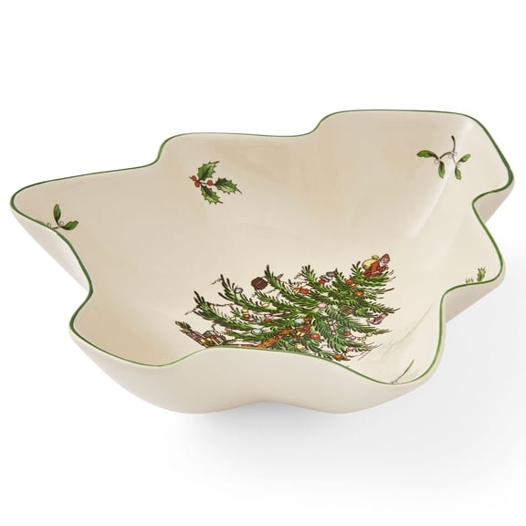 Spode Christmas Tree Serving Dish, 9-inch Tree-Shaped Bowl, Fine Earthenware, Dishwasher Safe, Decorative Christmas Serveware, Festive Tableware, Holiday Entertaining, Christmas Home Dcor