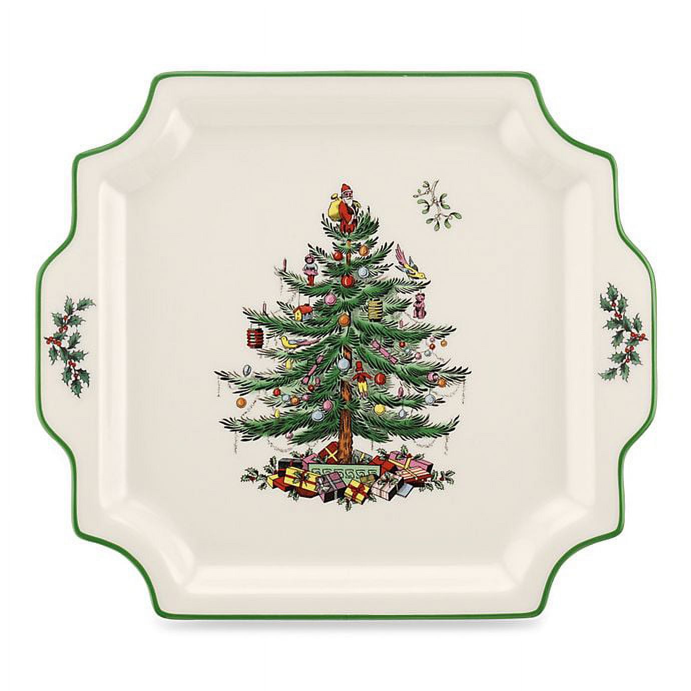 Spode Christmas Tree Square Handled Platter , 12.5 Inch Serving Plate