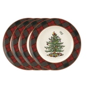 Spode Christmas Tree Tartan 10.5  Dinner Plate, Set of 4   Fine Earthenware Holiday Tableware, Rustic Plaid Border & Iconic Christmas Tree Center   Dishwasher, Microwave & Freezer Safe Holiday Gift