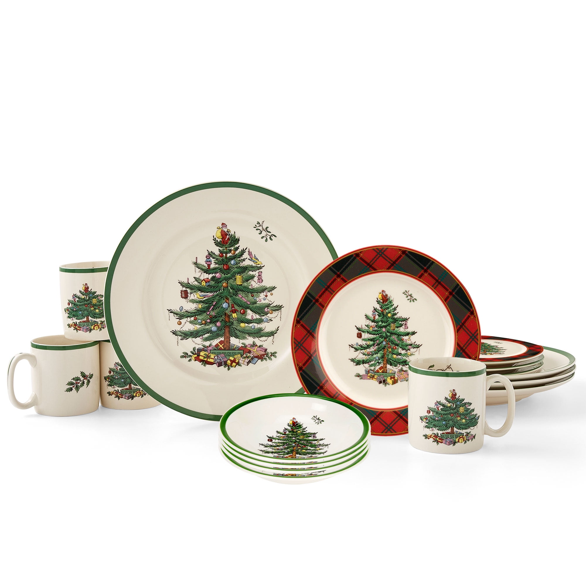 Spode Christmas Tree Tartan Porcelain 16-Piece Dinnerware Set