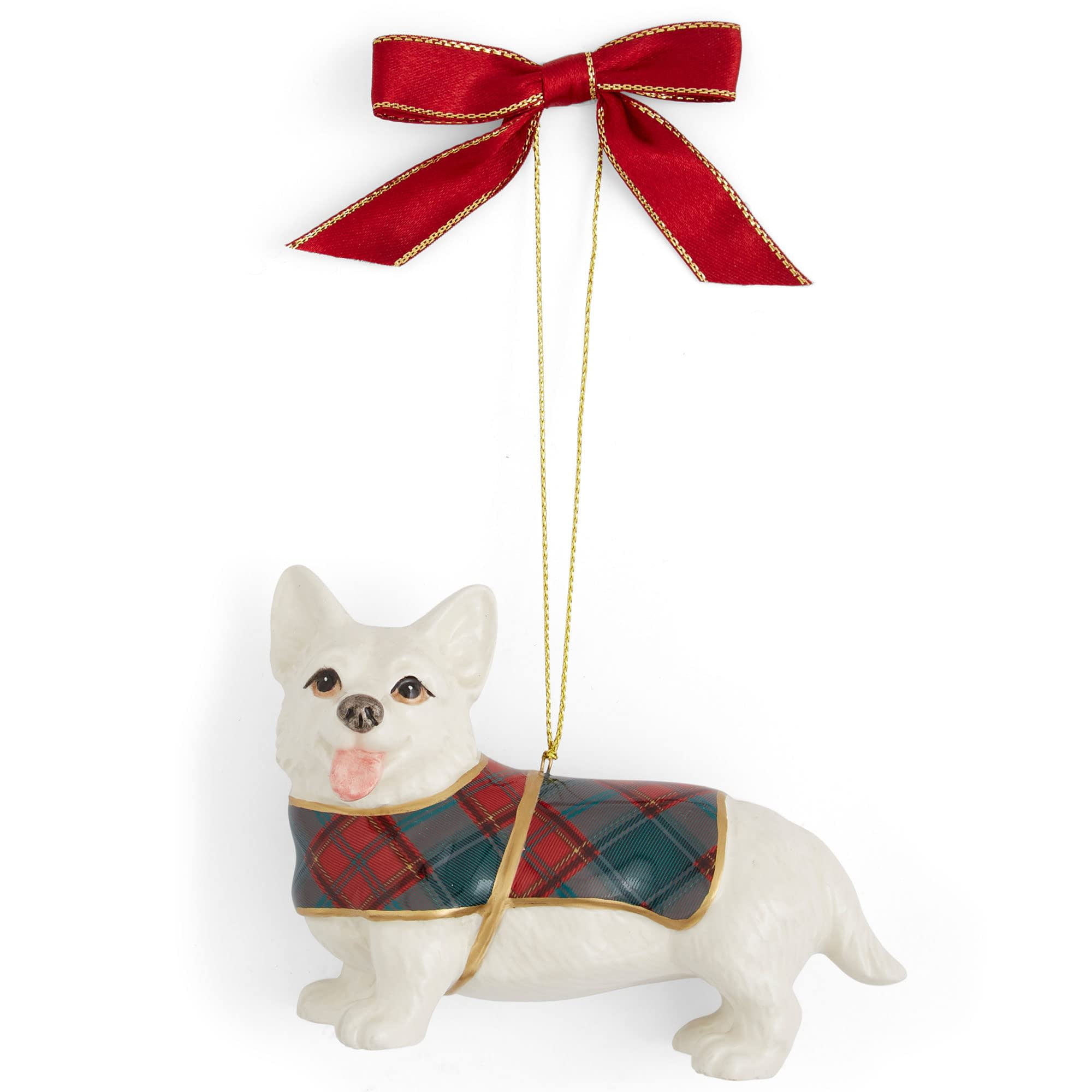 Festive Tartan Plaid Corgi Porcelain Christmas Ornament