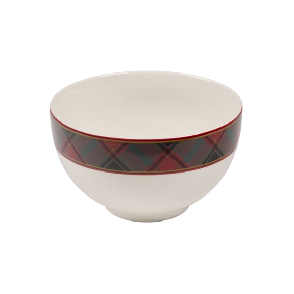 Spode Christmas Tree Tartan Rice Bowl - Soup Bowls for the Holidays, Christmas Kitchen Bowls for Rice, Dessert, & Stews, Noodle Bowls/Rice Bowls - Ceramic Cereal Bowl - 6-Inch