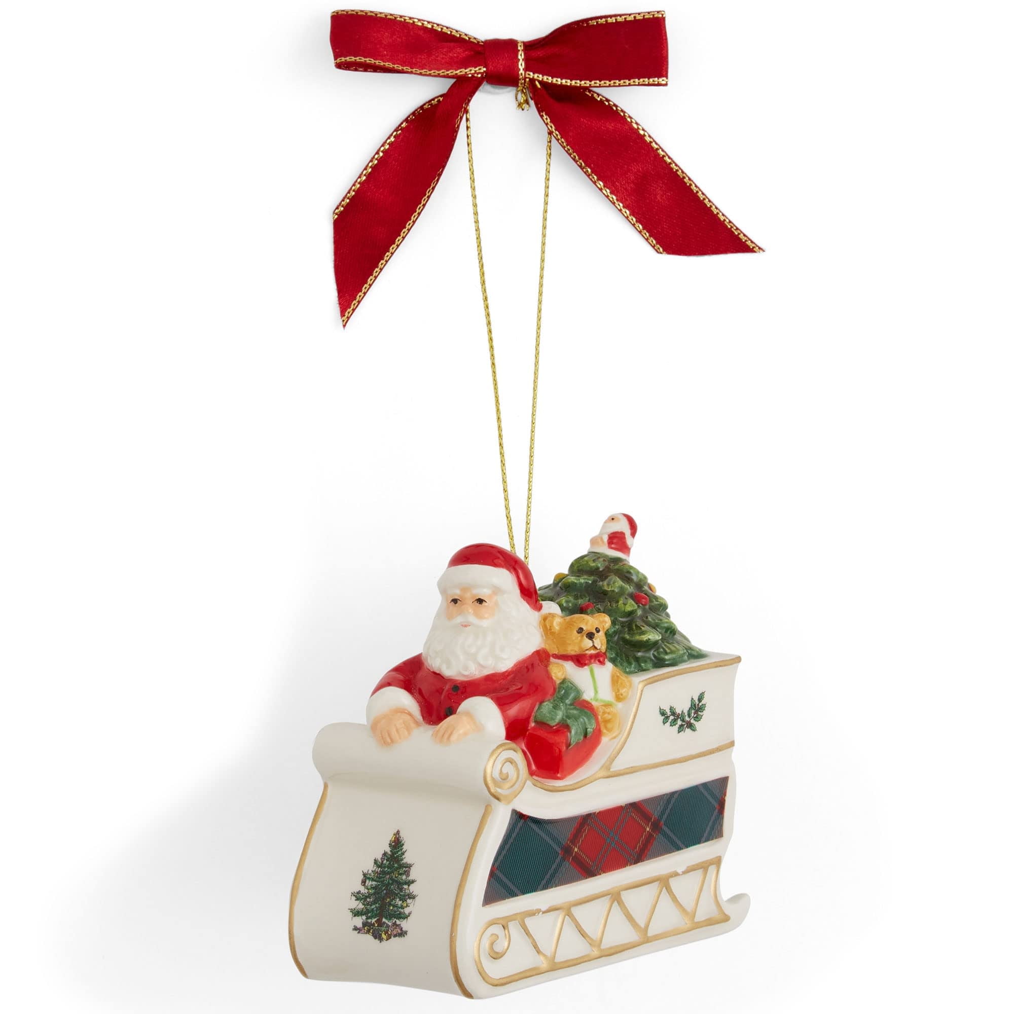 Spode Tree Tartan Santa in Sleigh Ornament