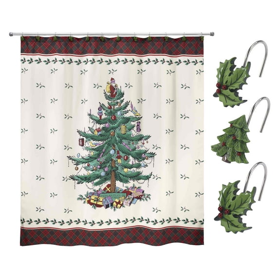 Spode® Christmas Tree Tartan Shower Curtain & Hook Set