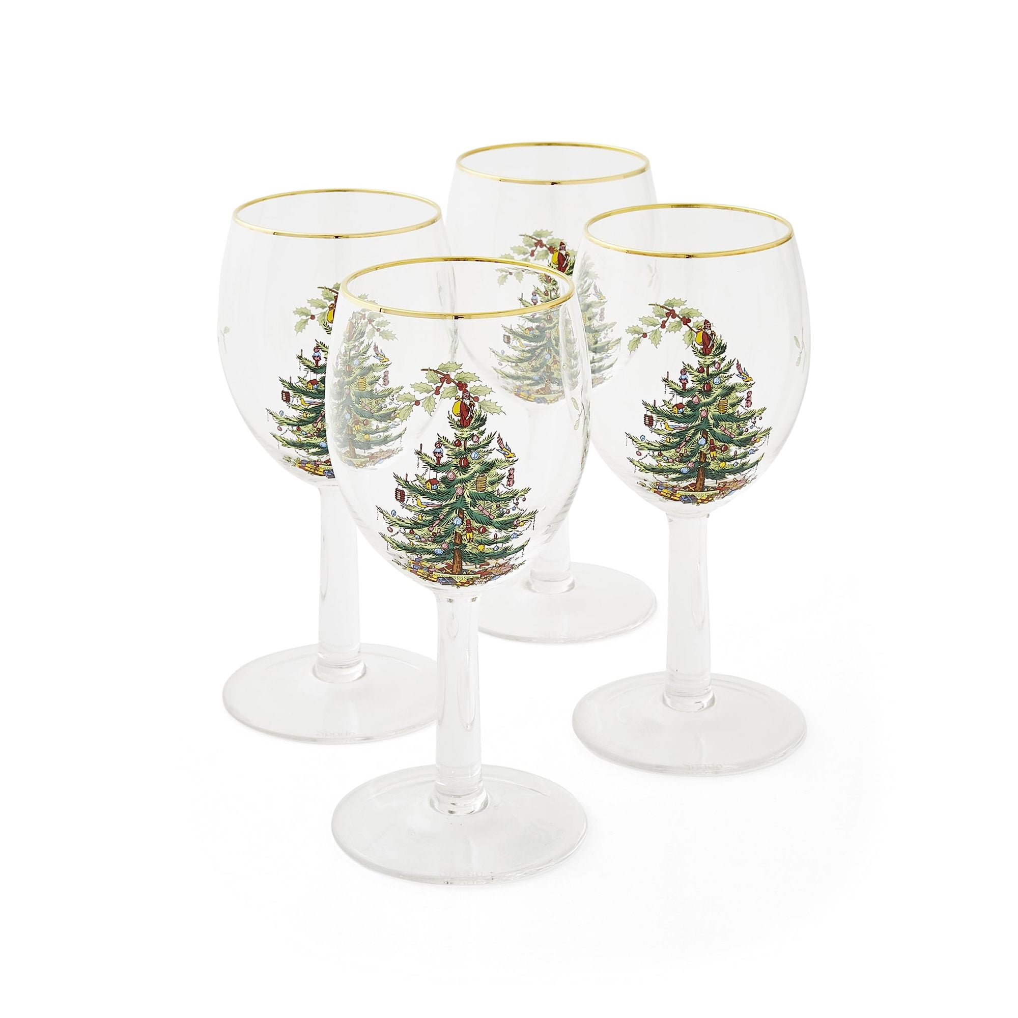 Spode Christmas Tree Gold-Rimmed Wine Glasses, Set of 4