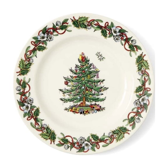 Spode Christmas Tree Wreath 3-Piece Plate Set - Made in England, Lead-Free
