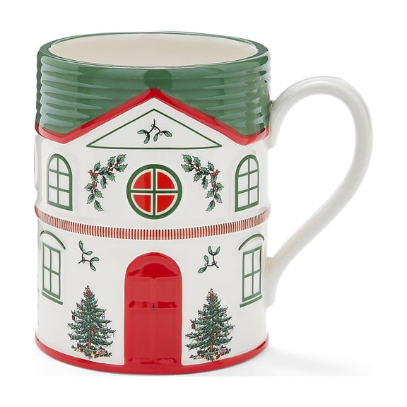 Spode Christmas Village Mug - 14oz Dolomite Tea & Coffee Cup with Handle, Holiday Dining Mug Featuring Winter Scene - Seasonal Drinkware for Christmas Hosting & Gifting (Green)