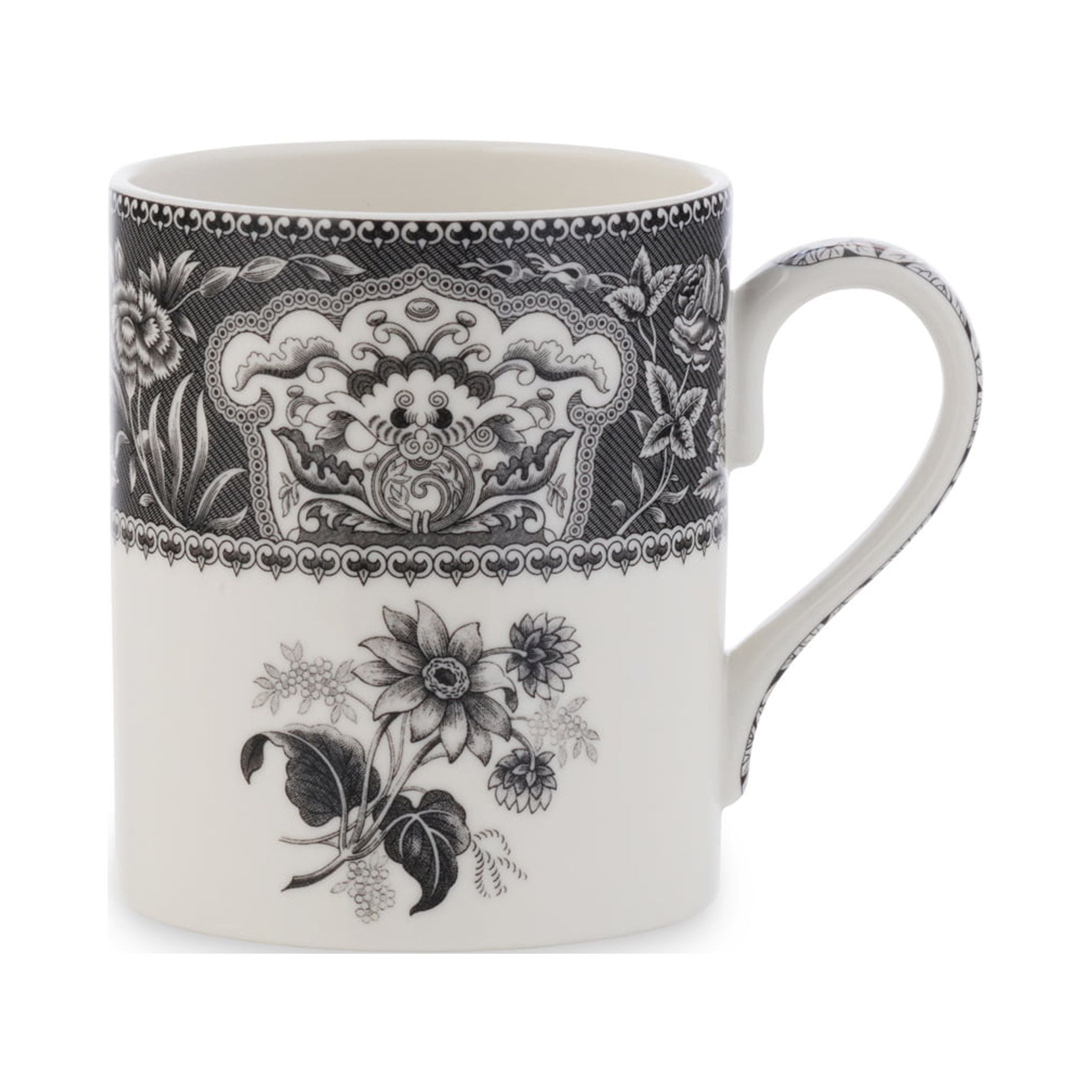 Spode Heritage 16 Ounce Mug Black & White Floral Motif