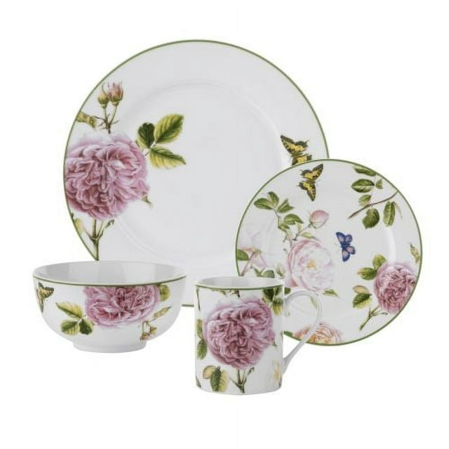 Spode Home Roses 16 Piece Dinnerware Set, Service for 4, Made of Fine Porcelain, Dishwasher Safe