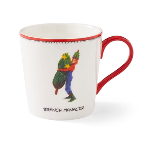 Spode Kit Kemp 12oz Festive Christmas Mug - Branch Manager Doodle Mug, Fine China Dishwasher Safe Holiday Coffee Mug with Handle for Cocoa, Tea, Gifts - A Cheerful Christmas Essential