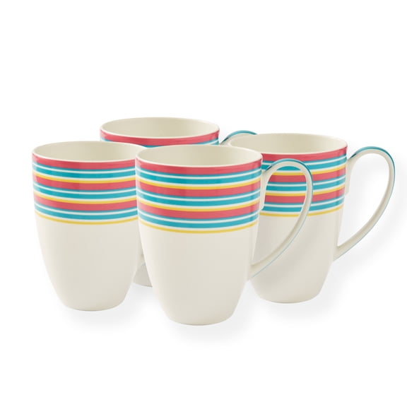 Spode Kit Kemp Set of 4 Porcelain Mugs, 17oz Calypso Stripe Coffee Tea Mug