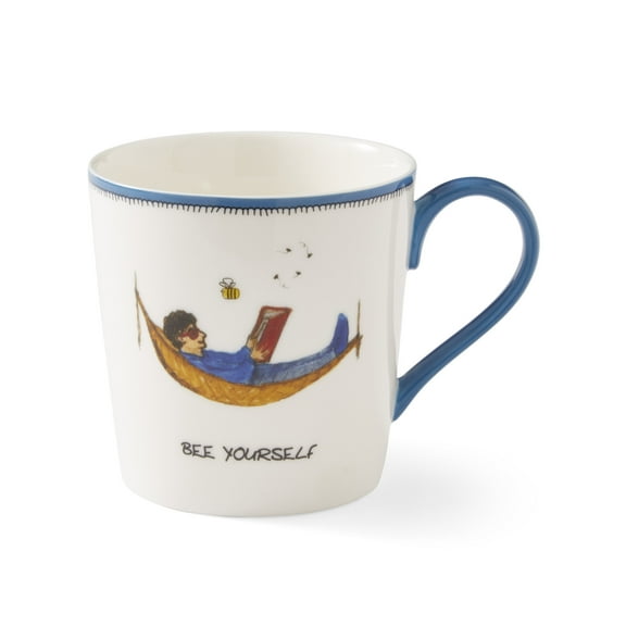 Spode Kit Kemp 12oz Doodle Mug | Bee Yourself- Unique Doodle Pattern | Fine China | Dishwasher Safe | For Coffee and Tea | Ideal Celebration Gift | Home or Office Use