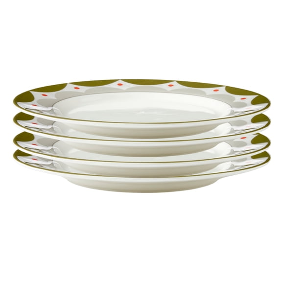 Spode Kit Kemp Geo Salad Plates, Set of 4 - Green, Geometric Abstract - 8.75" Porcelain Plates for Salads, Pasta, Appetizers & Desserts, Everyday Dining & Entertaining, Dishwasher & Microwave Safe