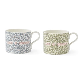 Spode Morris & Co Love Is Enough Mugs, Set of 2 12 oz Porcelain Cups, Microwave & Dishwasher Safe, Romantic Valentines Day Coffee & Tea Gift for Couples or Special Loved Ones