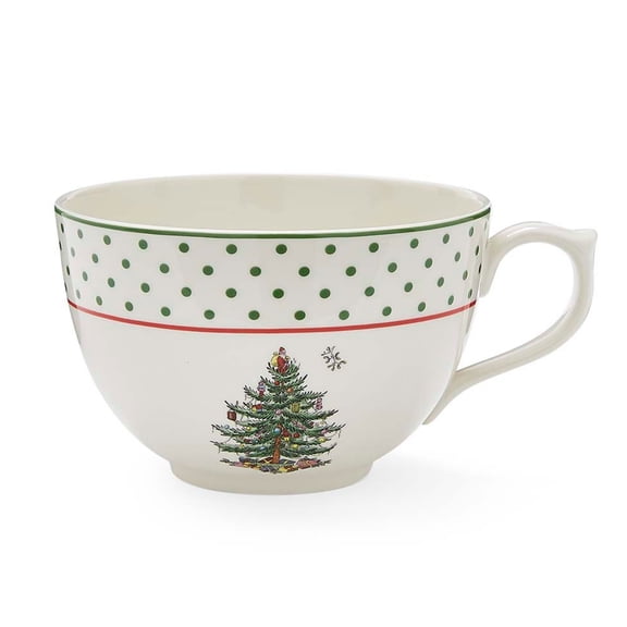 Spode Polka Dot Jumbo Christmas Mug - 20oz Porcelain Oversized Cup with Handle Featuring Holiday Tree Motif, Microwave & Dishwasher Safe - Seasonal Ceramic Mug for Gifting & Hosting