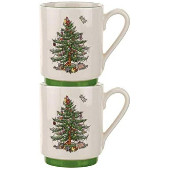 Spode Stacking Mugs Portmeirion Christmas Tree Design, Set of 2, 12 Oz