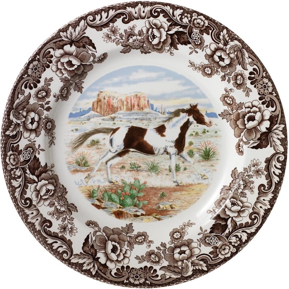 Spode Woodland Dinner Plate 10.5 Inch, Hunting Cabin, Lodge, and Cottage Décor, Made in England from Fine Earthenware, Paint Horse