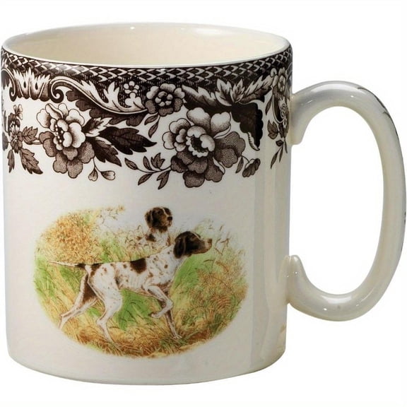 Spode Woodland Hunting Dogs 11oz White Ceramic Coffee Mug Vintage Floral Pointer Dog Design Hand Wash Only Coffee Tea or Hot Chocolate Unique Dog Love