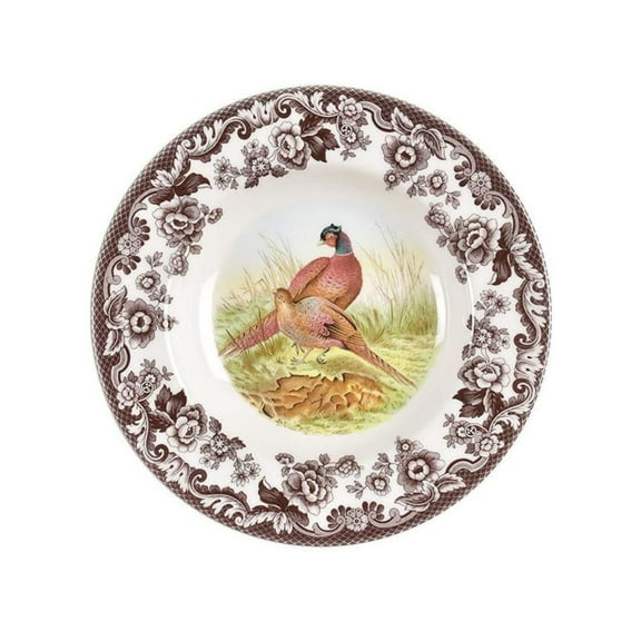 Spode Woodland Pheasant 9" Soup Plate - Rustic Fine Earthenware Bowl with Game Bird Design for Soup, Pasta or Salad - Dishwasher, Microwave, Oven & Freezer Safe