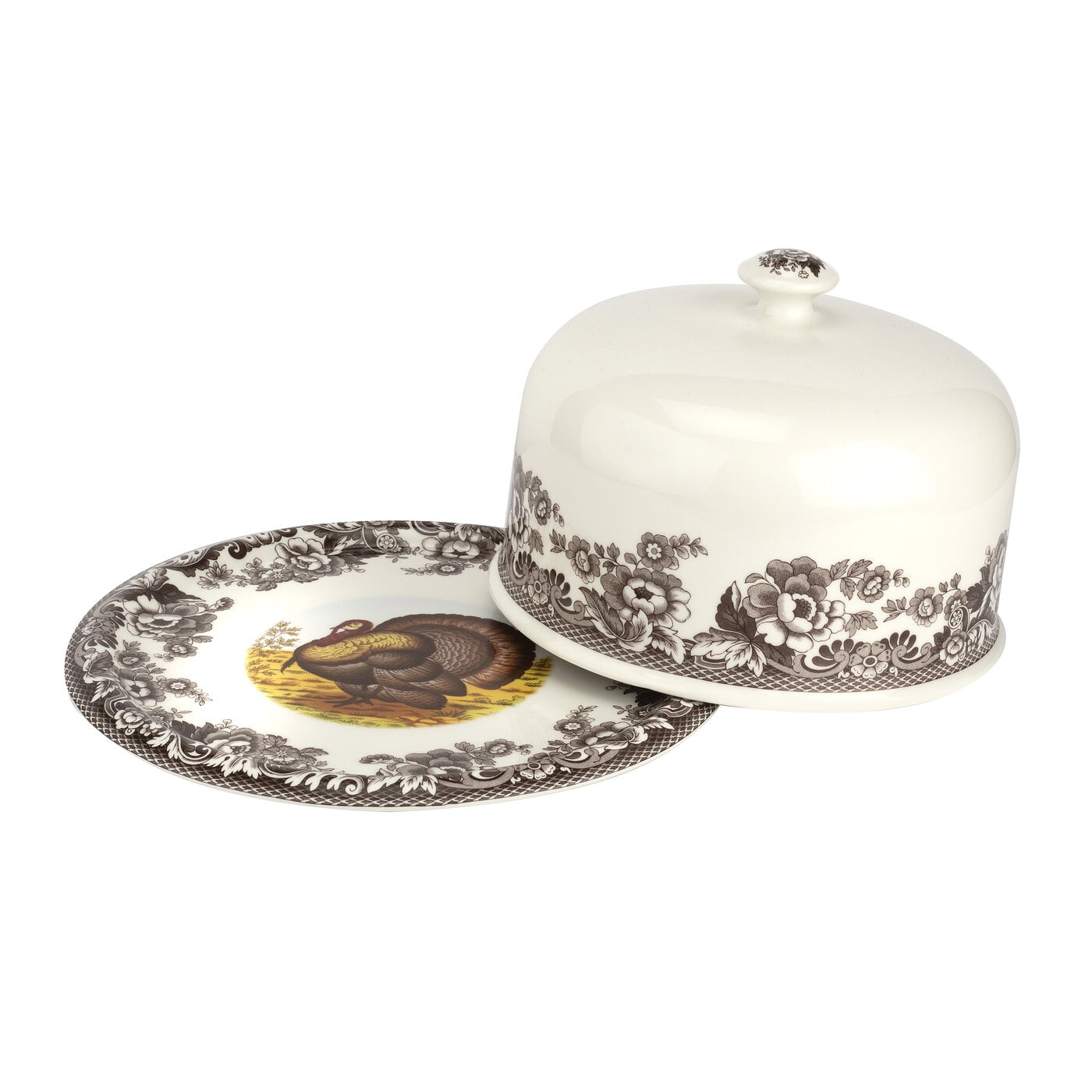 Round Ceramic Woodland Turkey Serving Platter with Dome