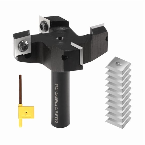 Spoilboard Router Bit 1/2In Shank,4-Wing Insert Planning Bit Slab Flattening Router Bit Milling Cutter with 10 Insert,1 * board breaker 1 * wrench 10 * blades (12x12x1.5mm, 35),Black