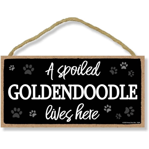 A Spoiled Goldendoodle Lives Here,Funny Home Decor for Dog Pet Lovers,Hanging Wall Sign 8"x12" Inch Funny Home Club bar Wall Art Decoration Retro Metal Tin Signs
