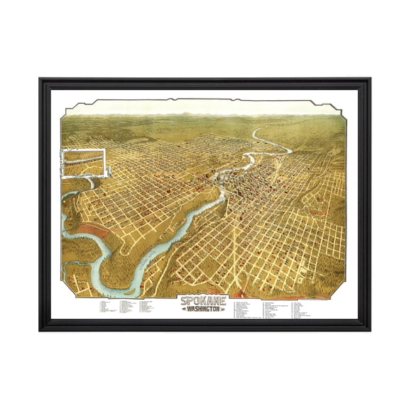 Spokane Art, 1905 Vintage Map of Spokane Washington, WA History Wall Decor Gift, Old Spokane Map - 24" x 18" Black Framed Print