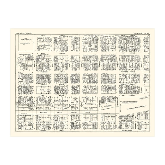 Spokane Art, 1929 Vintage Map of Downtown Spokane Washington, WA History Wall Decor Gift, Old Spokane Map - 36" x 24" Unframed Print