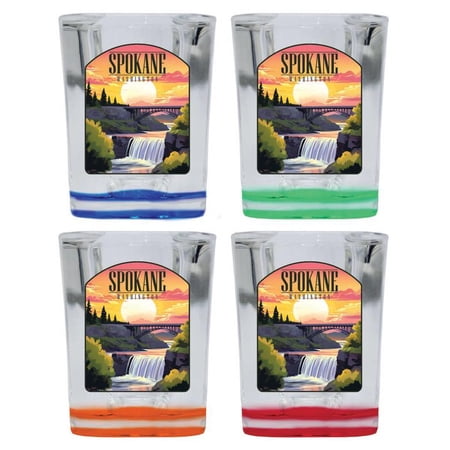 Spokane Washington Design A Souvenir 2 oz Square Shot Glass Multicolor (4-Pack)