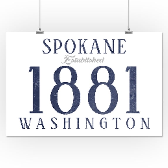 Spokane, Washington - Established Date (Blue) - Lantern Press Artwork (16x24 Giclee Gallery Print, Wall Decor Travel Poster)