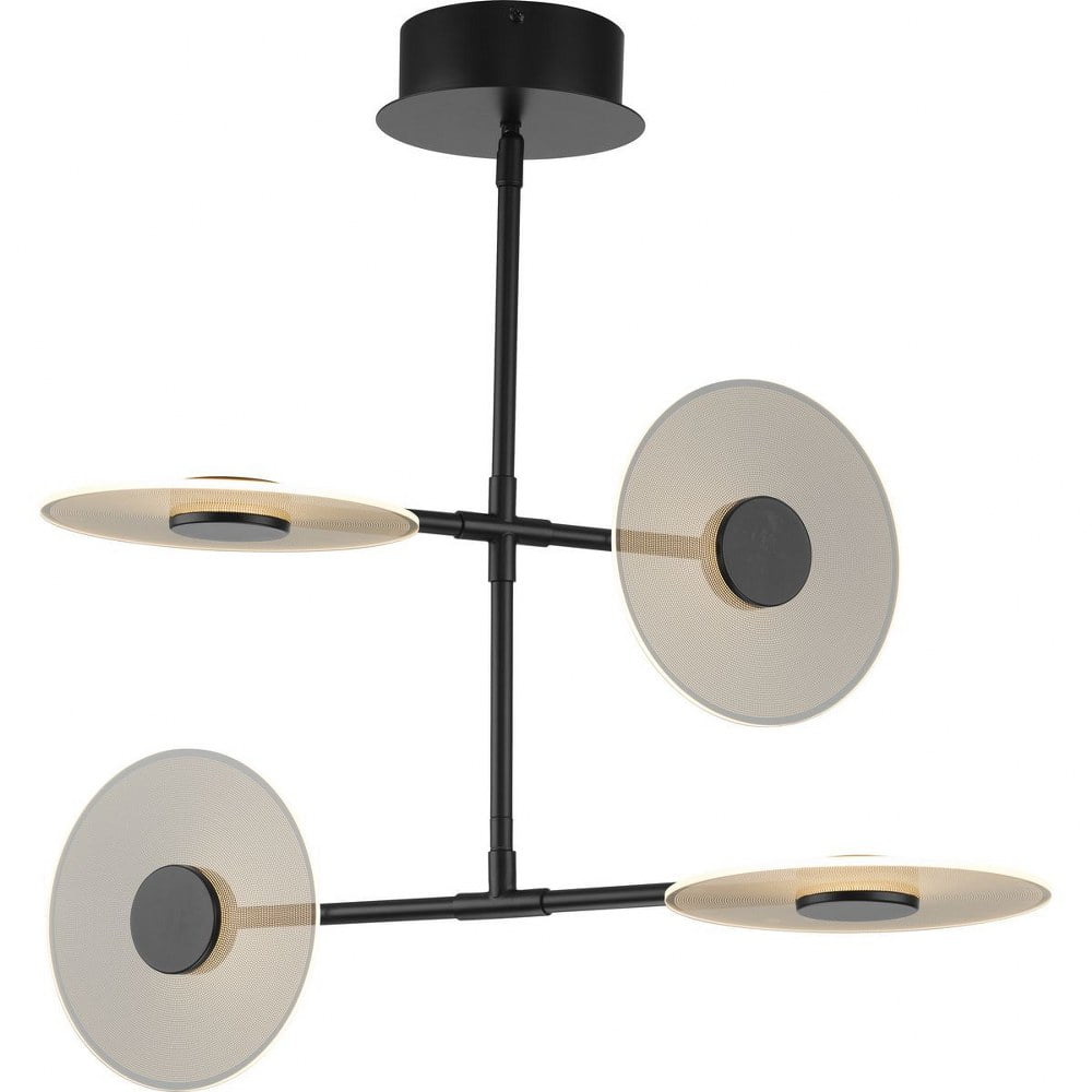 Matte Black Modern LED Hanging Chandelier with Four Lights