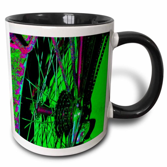 3drose, Spokes on a Bike in Neon Colors Shot up Close, 11oz Two-tone Black Mug