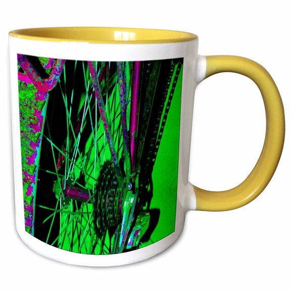 3drose, Spokes on a Bike in Neon Colors Shot up Close, 11oz Two-tone Yellow Mug