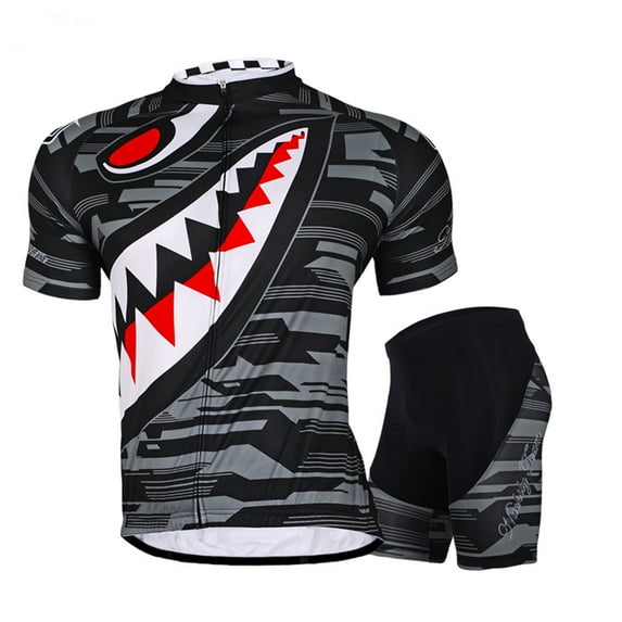 Sponeed Bicycling Jersey Set Men Short Sleeve Cycling Shirts Pocket Breathable Bicycle Tights Padded Gray S