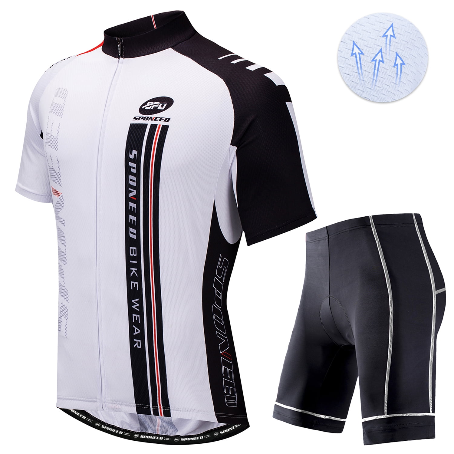 Sponeed Biking Shorts Set 4D Gel Padded Breathable Short Sleeve Riding