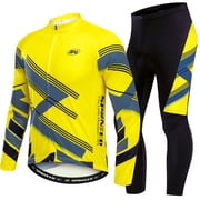 Sponeed Cycling Jersey Men Long Sleeve Road Bike Clothes for Men Biking Suit Yellow XL