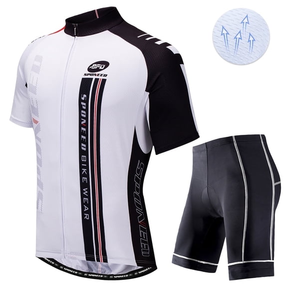 Sponeed Cycling Jersey Set Men Bicycle Shorts Padded Road Cycle Shirts Short Sleeve White S
