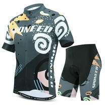 Sponeed Cycling Jersey Set Short Sleeve Breathable Bicycling Shirt Pockets 4D Padded Shorts Gray L